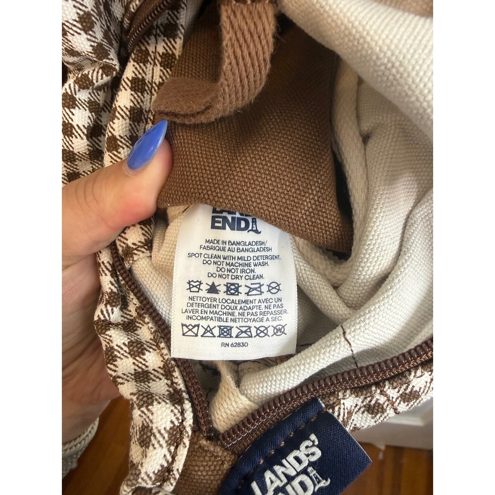 Lands End Brown Gingham Check Canvas Crossbody Bag - Picture 7 of 7